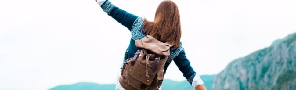 Woman hiking in a mountain landscape
